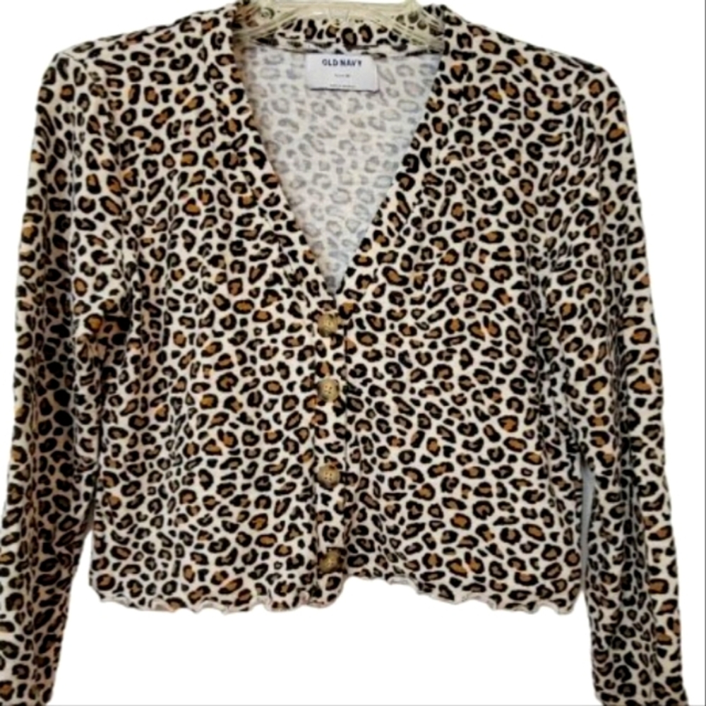 Old Navy leopard print long sleeve cardigan size small (6-7)